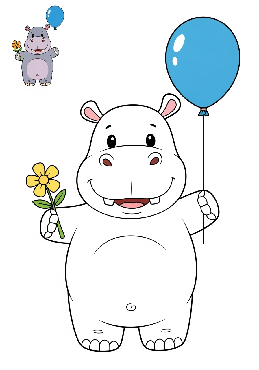 easy animals Mammals (Forest/Farm) hippo kids coloring page 1