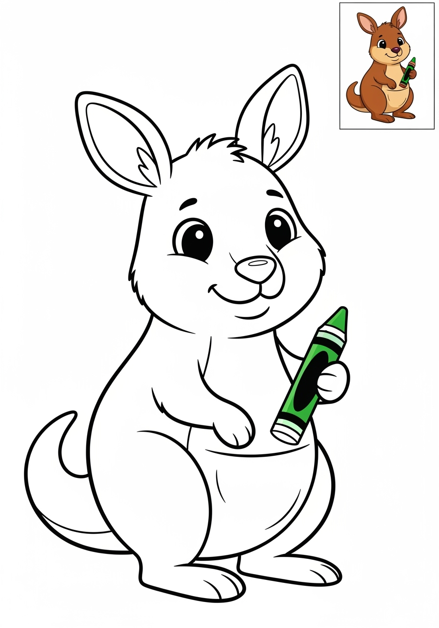 easy animals Mammals (Forest/Farm) kangaroo kids coloring page 1