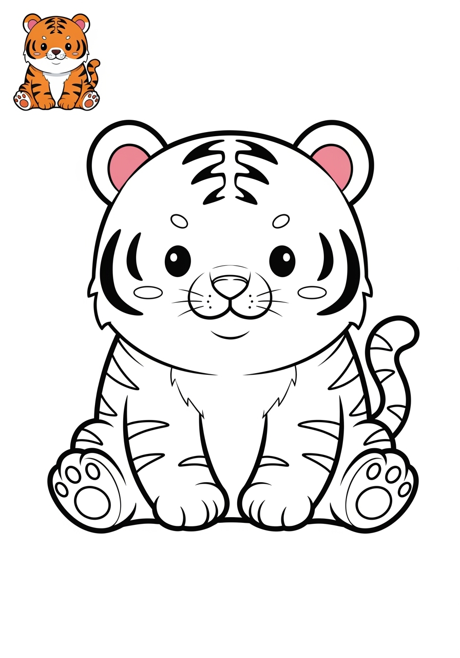 easy animals Mammals (Forest/Farm) tiger kids coloring page 0