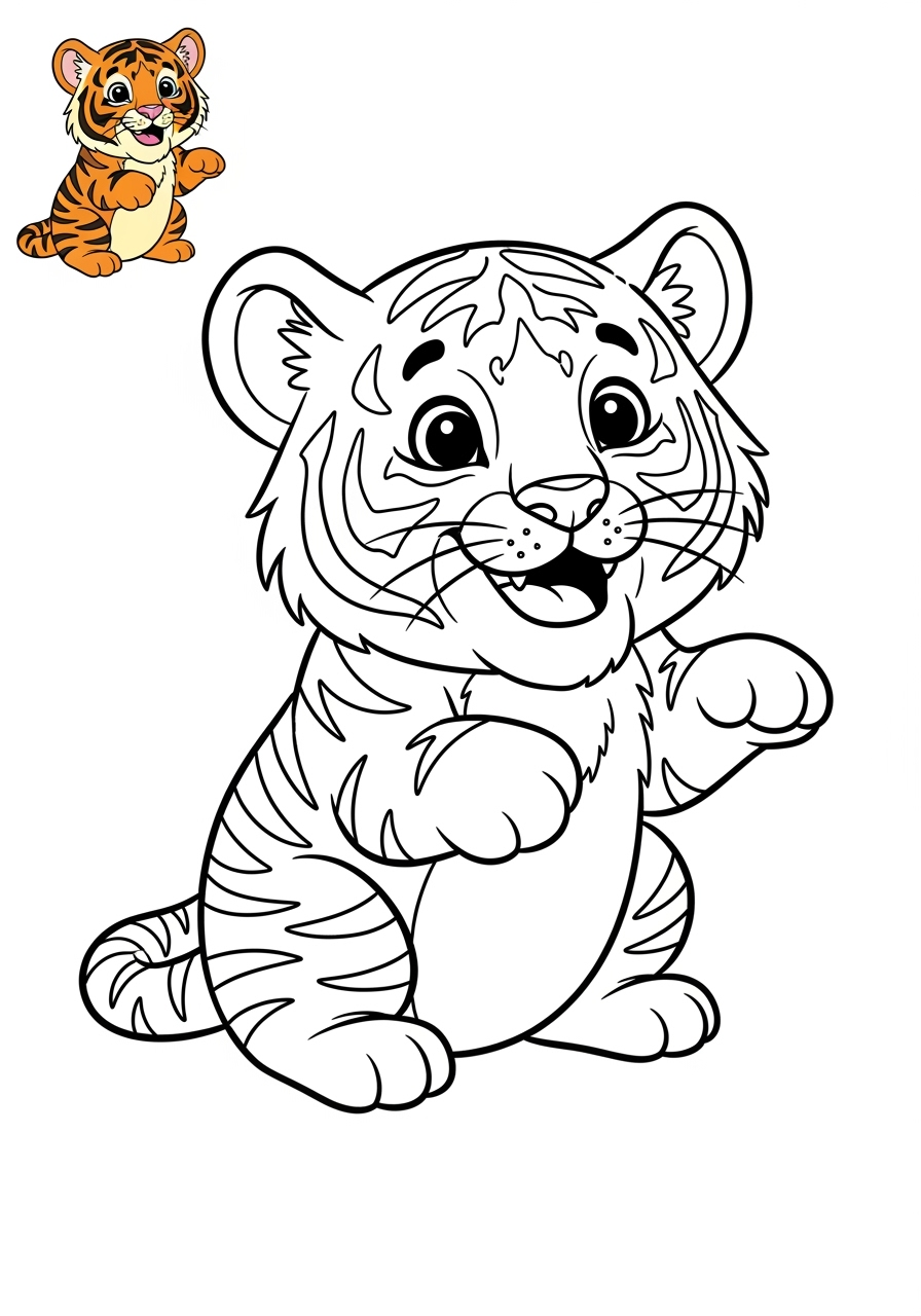 easy animals Mammals (Forest/Farm) tiger kids coloring page 1