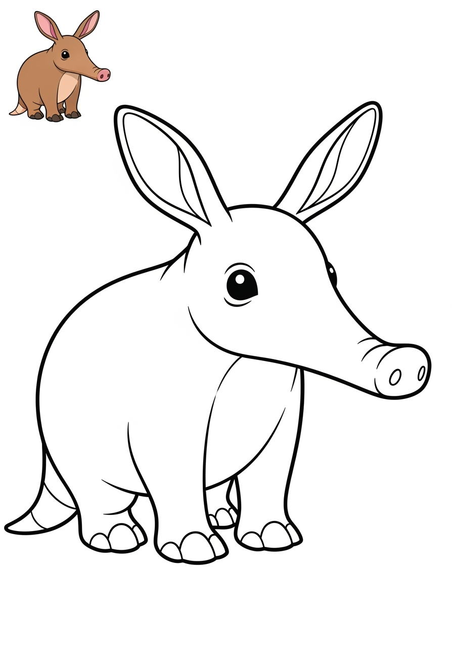 easy animals Savanna & Grassland aardvark kids coloring page 0