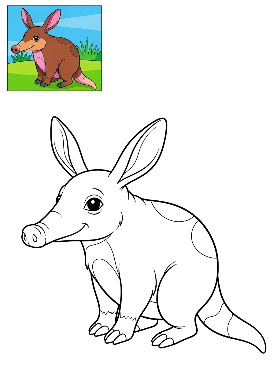 easy animals Savanna & Grassland aardvark kids coloring page 1