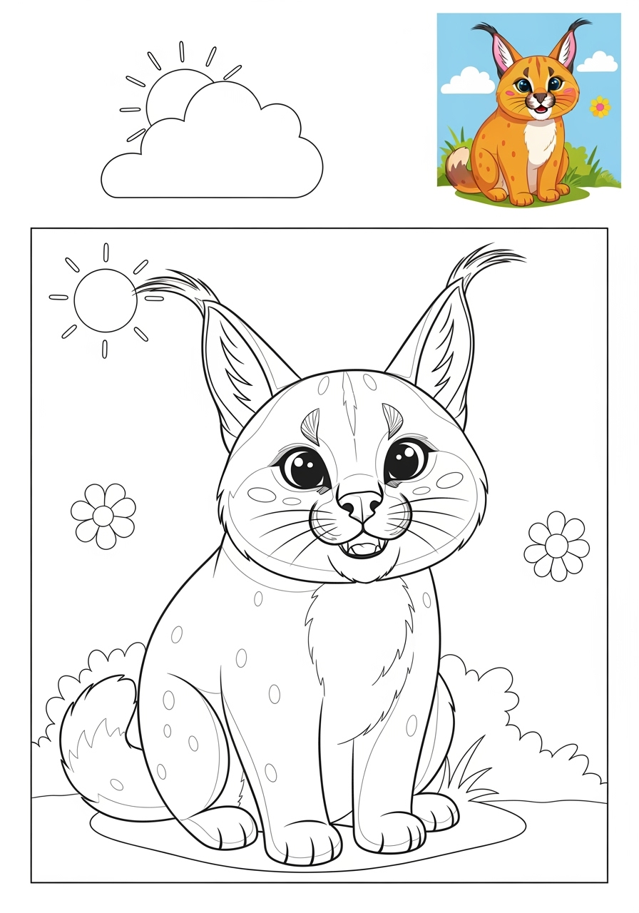 easy animals Savanna & Grassland caracal kids coloring page 0