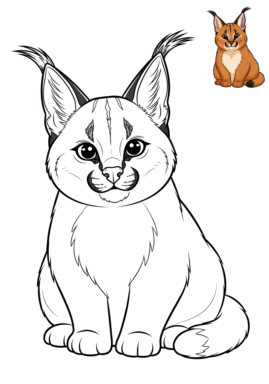 easy animals Savanna & Grassland caracal kids coloring page 1