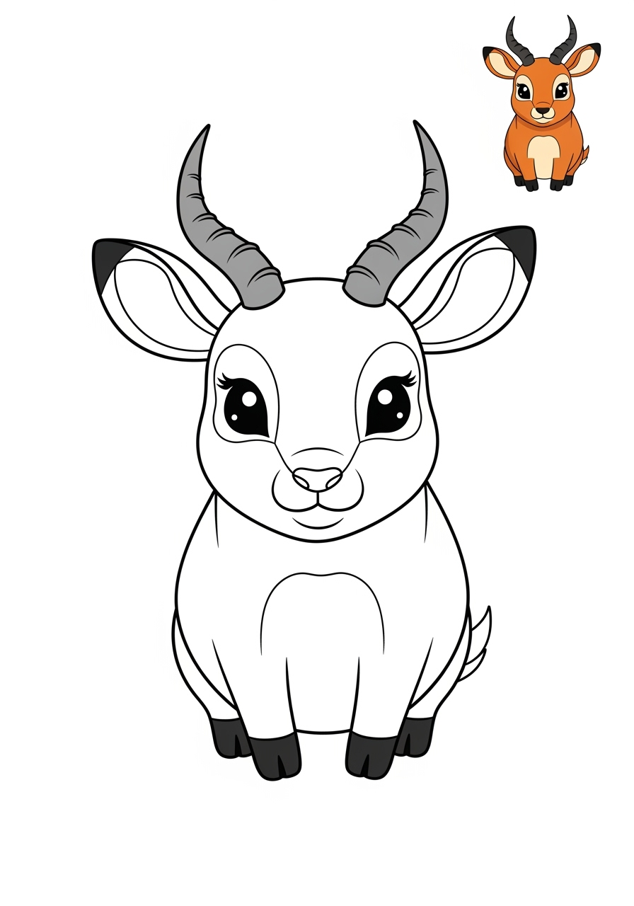 easy animals Savanna & Grassland impala kids coloring page 0