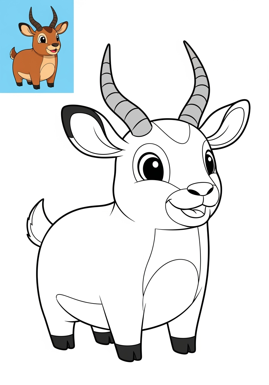 easy animals Savanna & Grassland impala kids coloring page 1