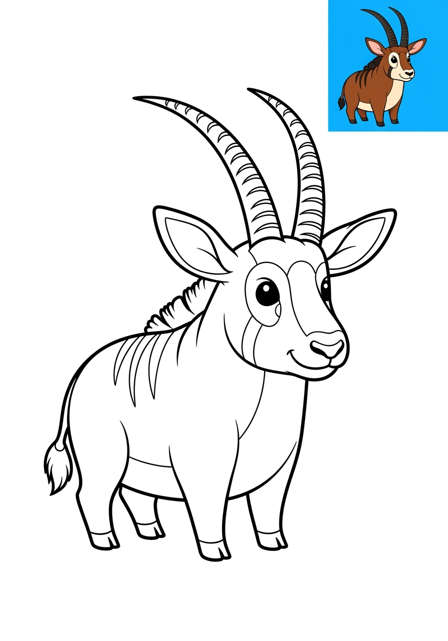 easy animals Savanna & Grassland sable antelope kids coloring page 0