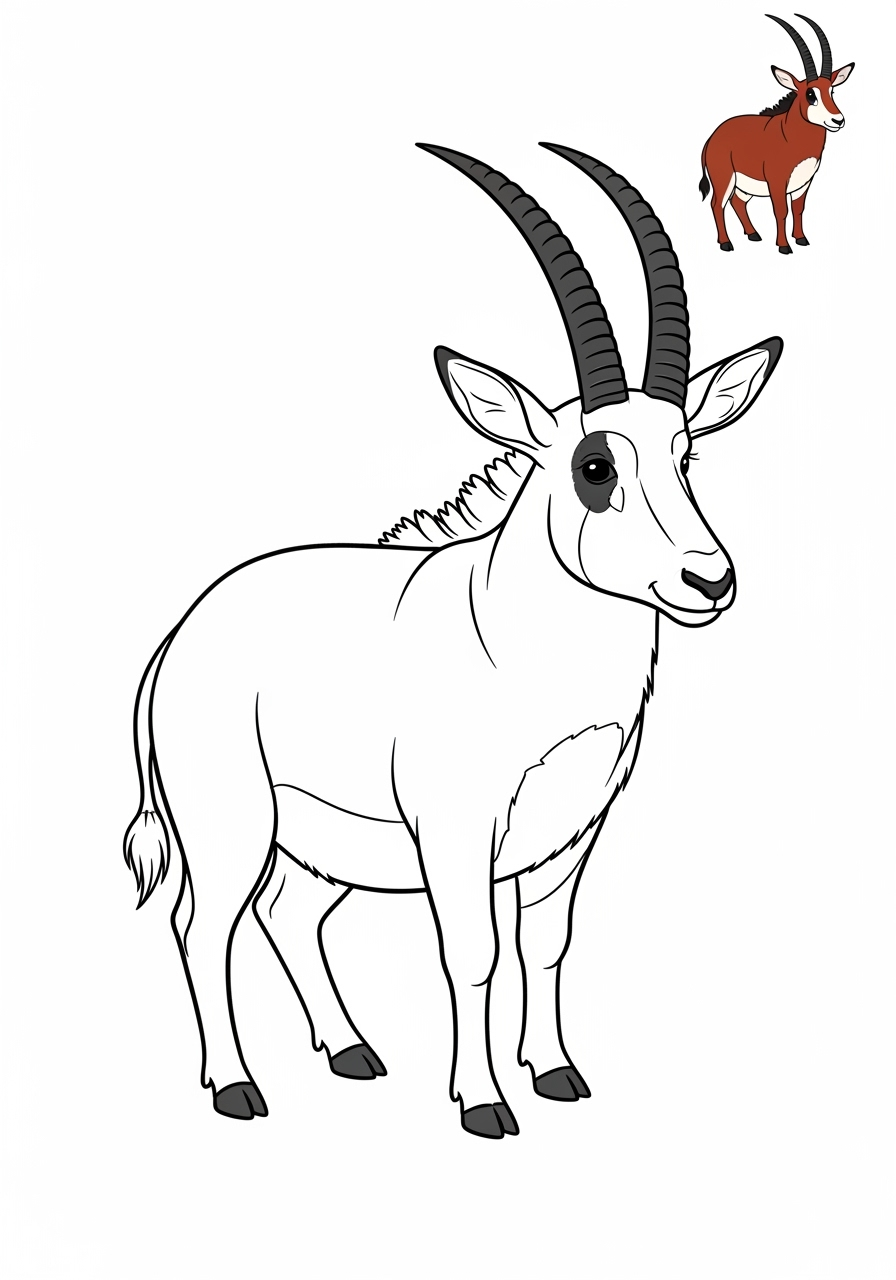 easy animals Savanna & Grassland sable antelope kids coloring page 1