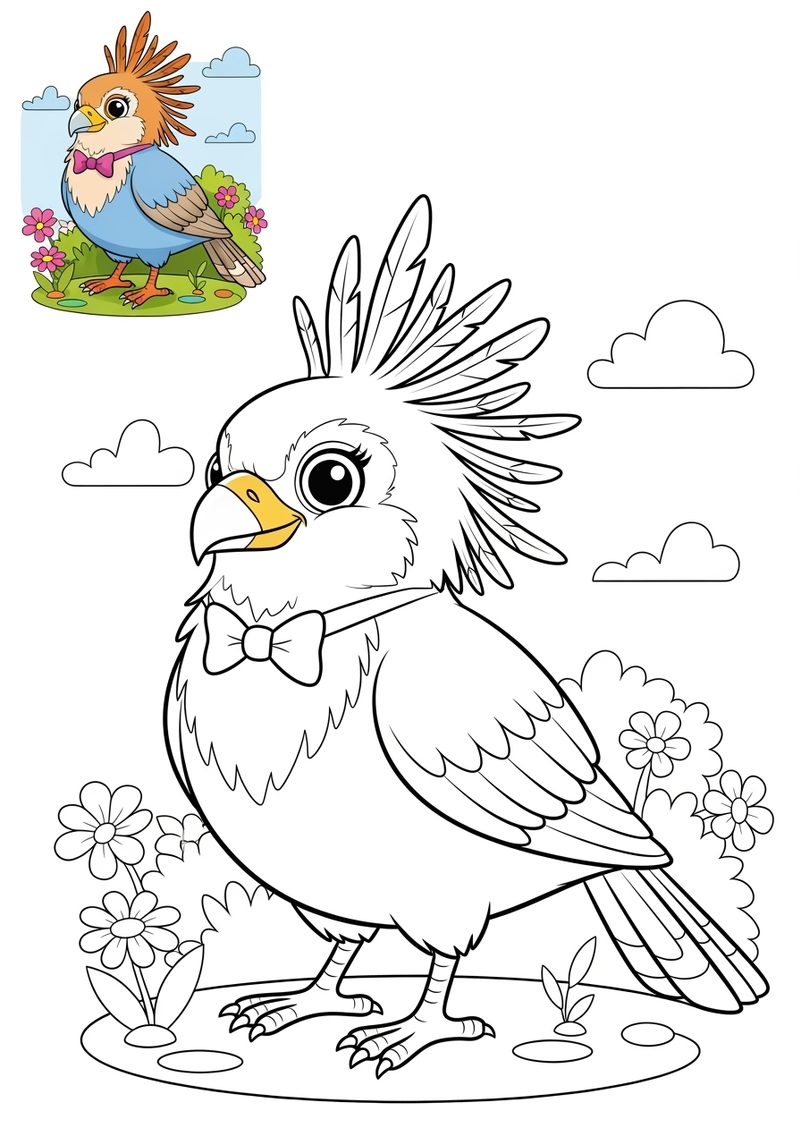 easy animals Savanna & Grassland secretary bird kids coloring page 0