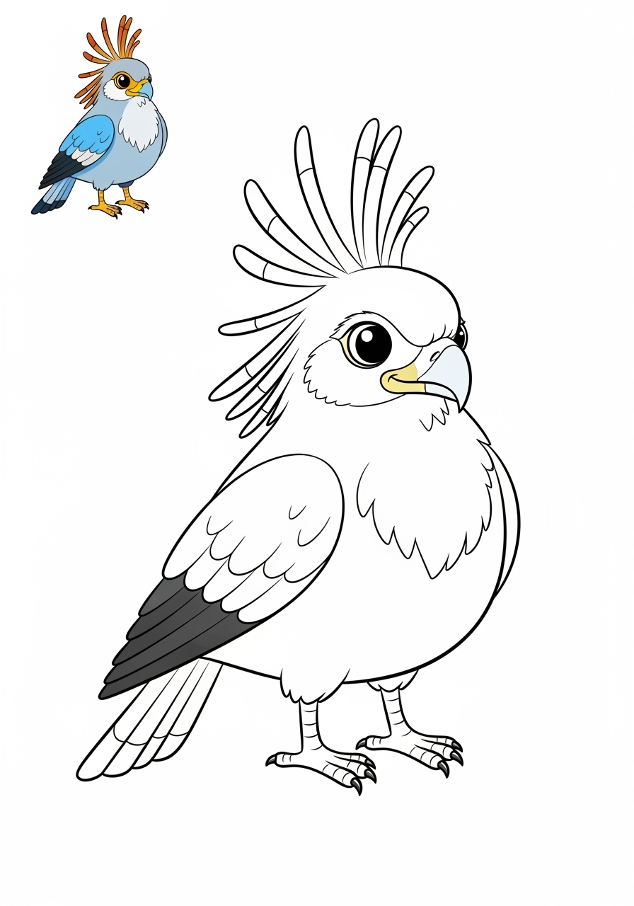 easy animals Savanna & Grassland secretary bird kids coloring page 1