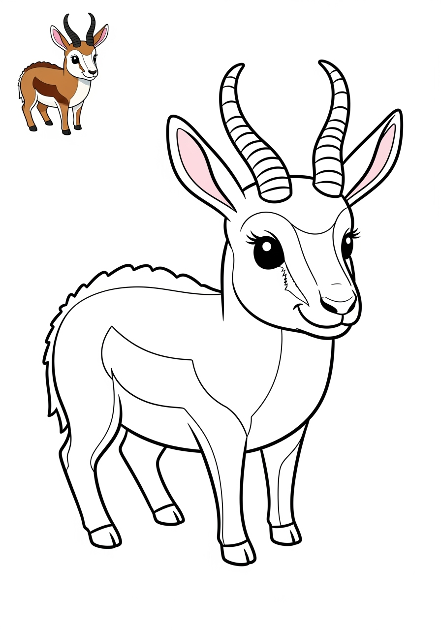 easy animals Savanna & Grassland springbok kids coloring page 1