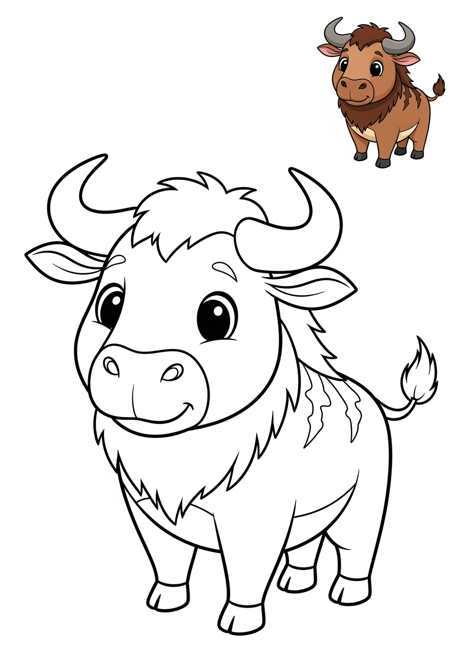 easy animals Savanna & Grassland wildebeest2 kids coloring page 0
