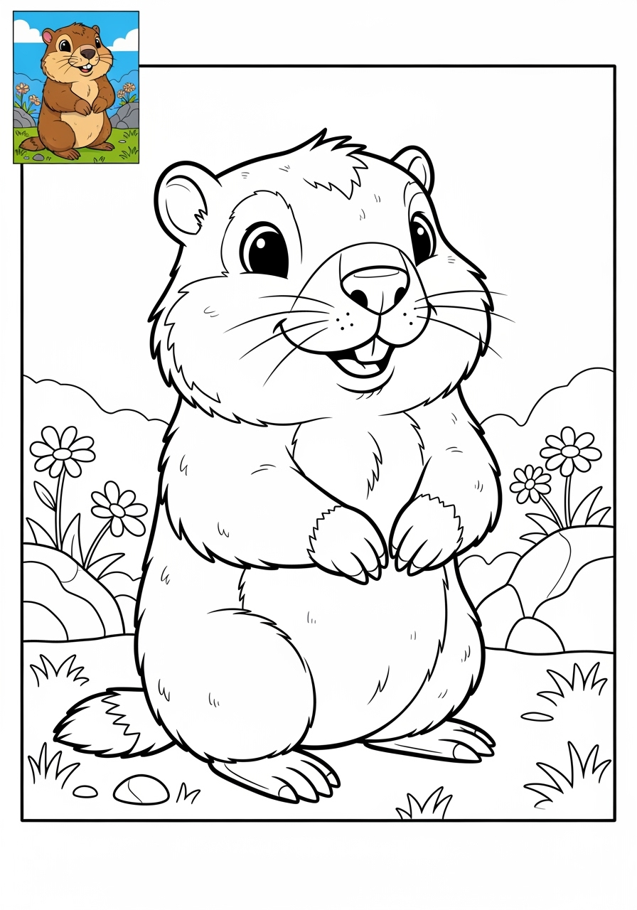 easy animals Mountain & Alpine alpine marmot kids coloring page 0