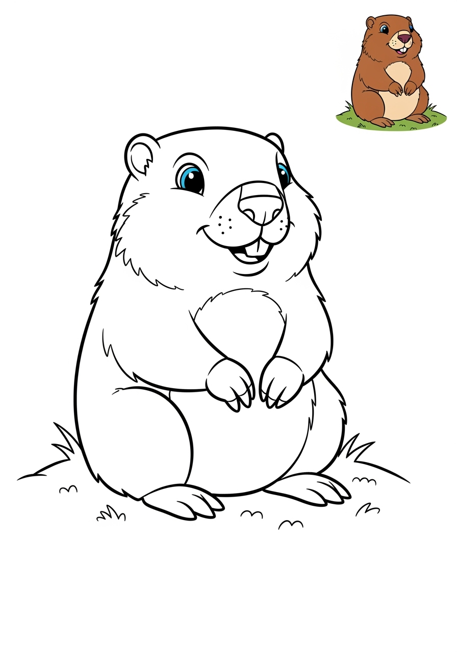easy animals Mountain & Alpine alpine marmot kids coloring page 1