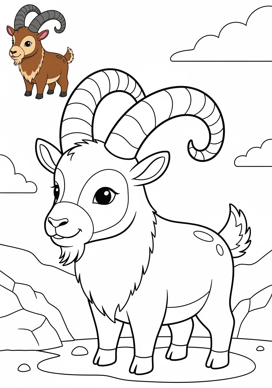 easy animals Mountain & Alpine ibex kids coloring page 0