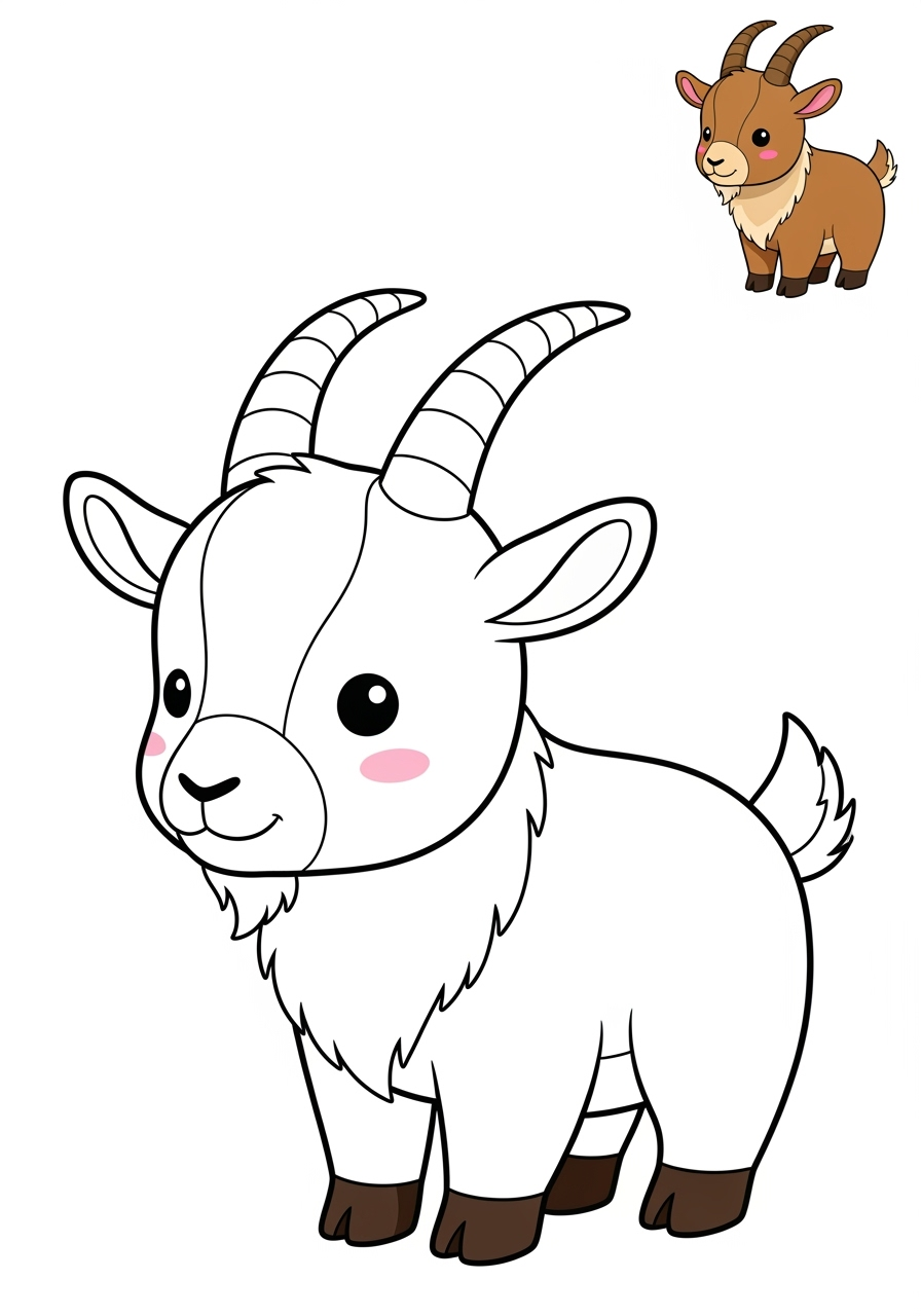 easy animals Mountain & Alpine ibex kids coloring page 1