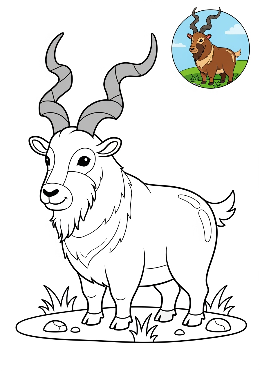 easy animals Mountain & Alpine markhor kids coloring page 0