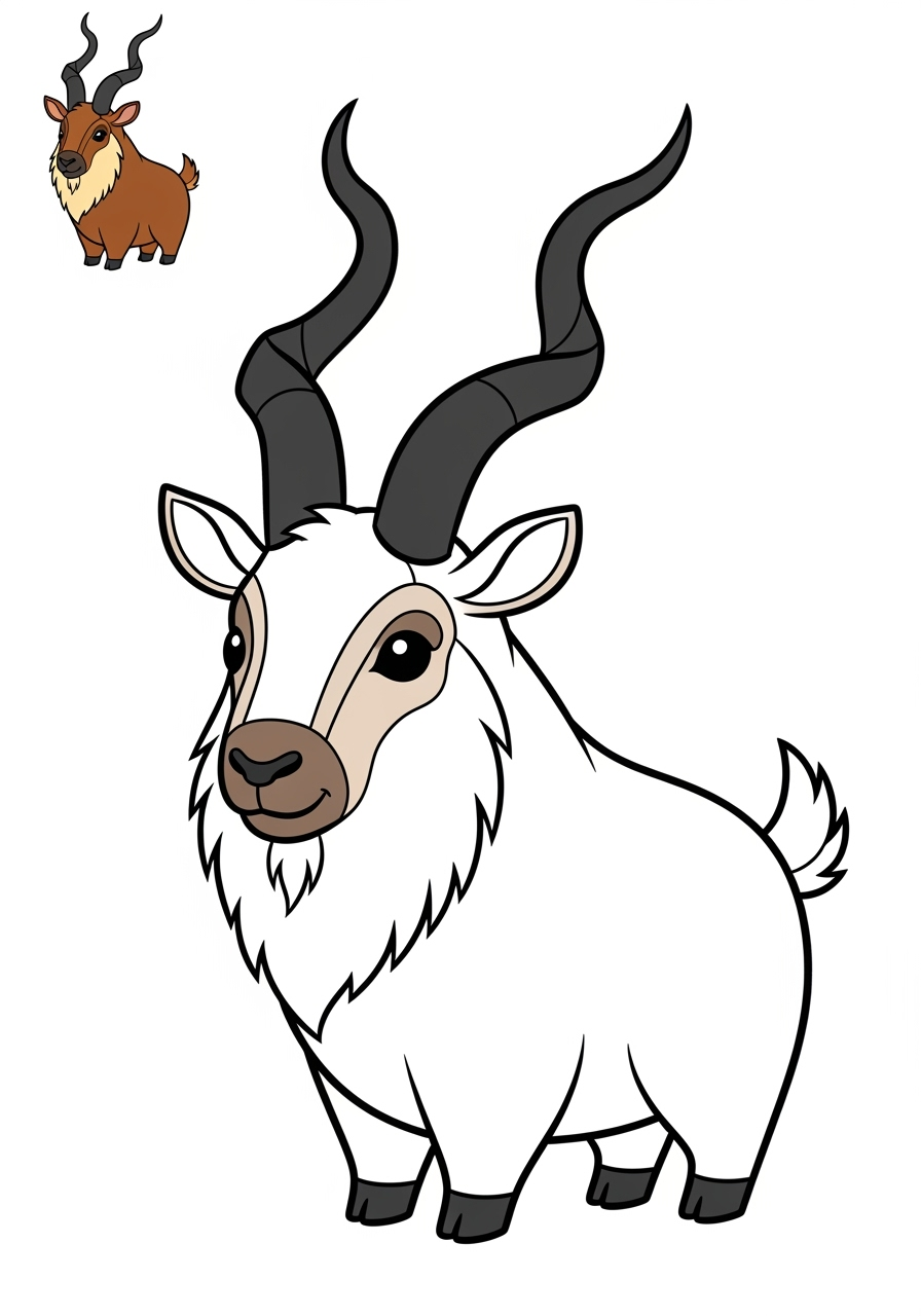 easy animals Mountain & Alpine markhor kids coloring page 1