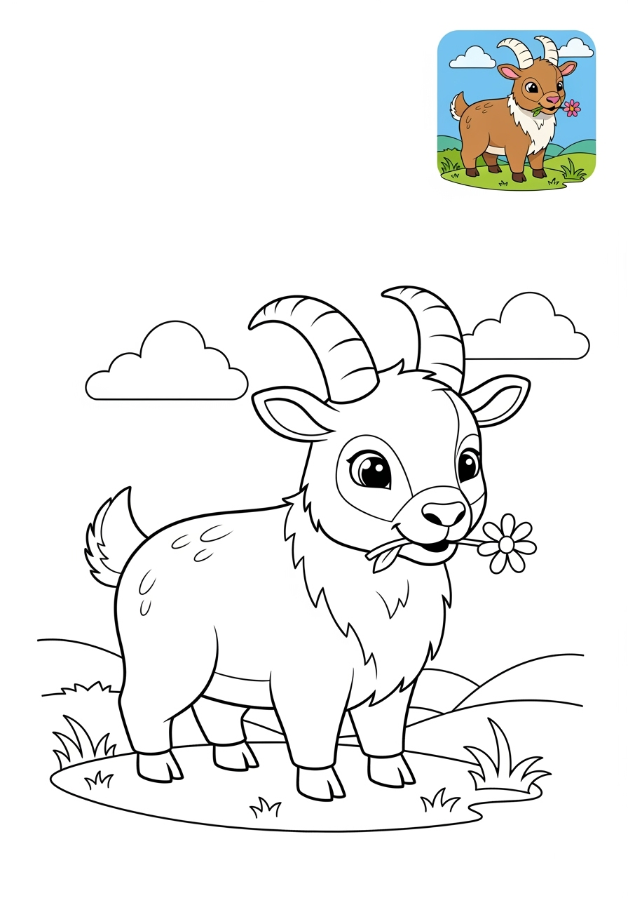 easy animals Mountain & Alpine mountain goat kids coloring page 0