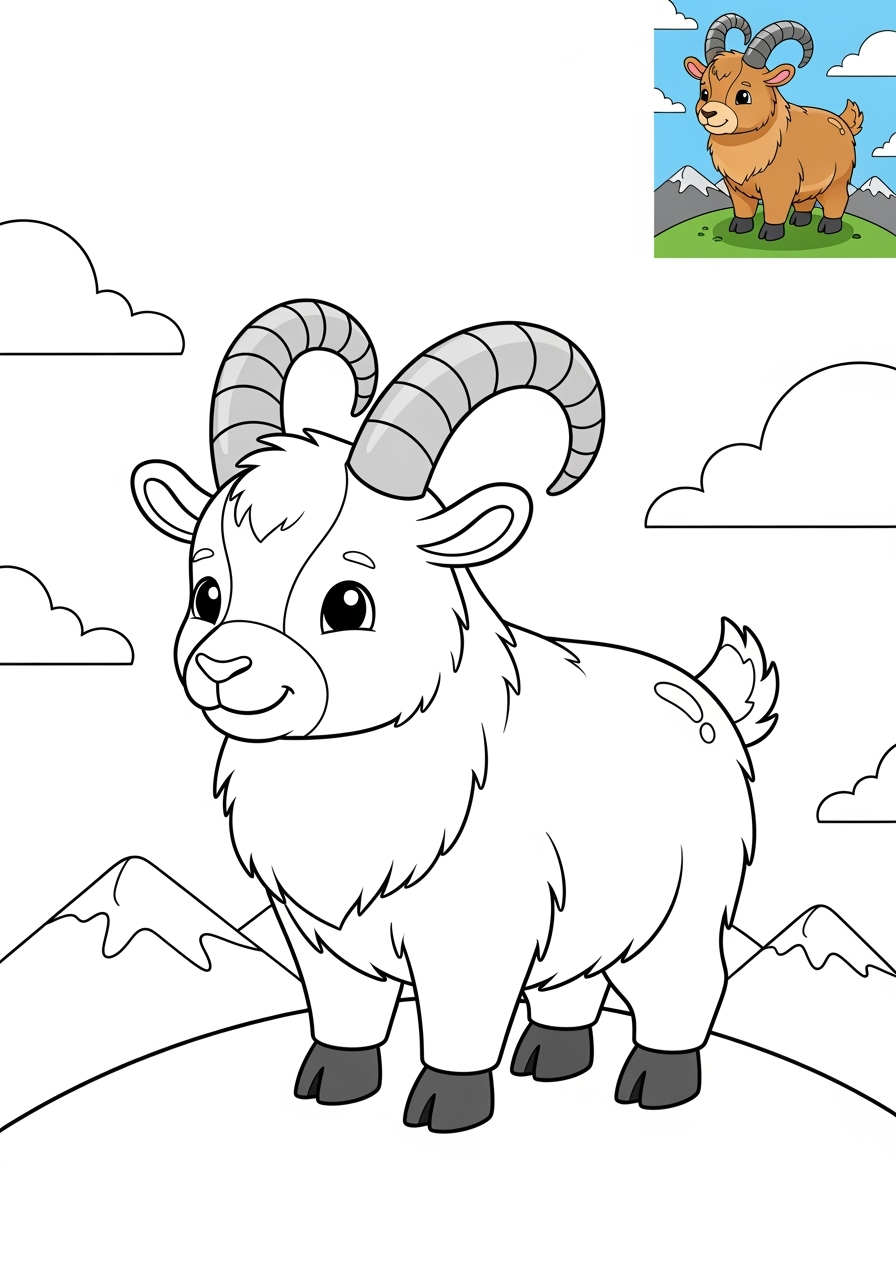 easy animals Mountain & Alpine mountain goat kids coloring page 1