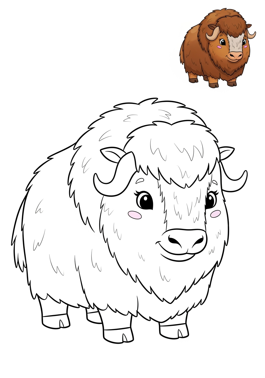 easy animals Mountain & Alpine musk ox kids coloring page 0
