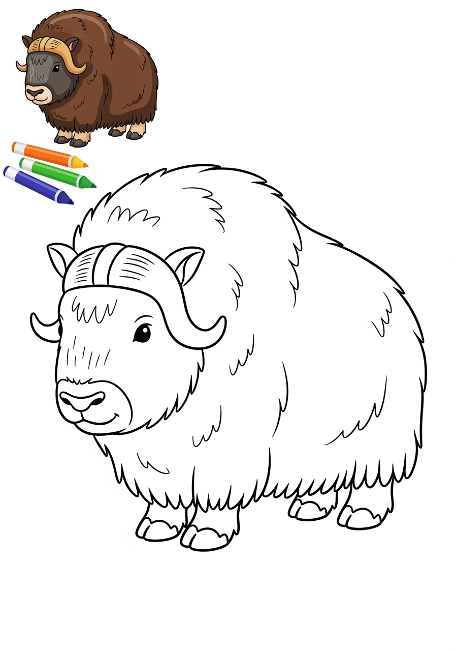 easy animals Mountain & Alpine musk ox kids coloring page 1