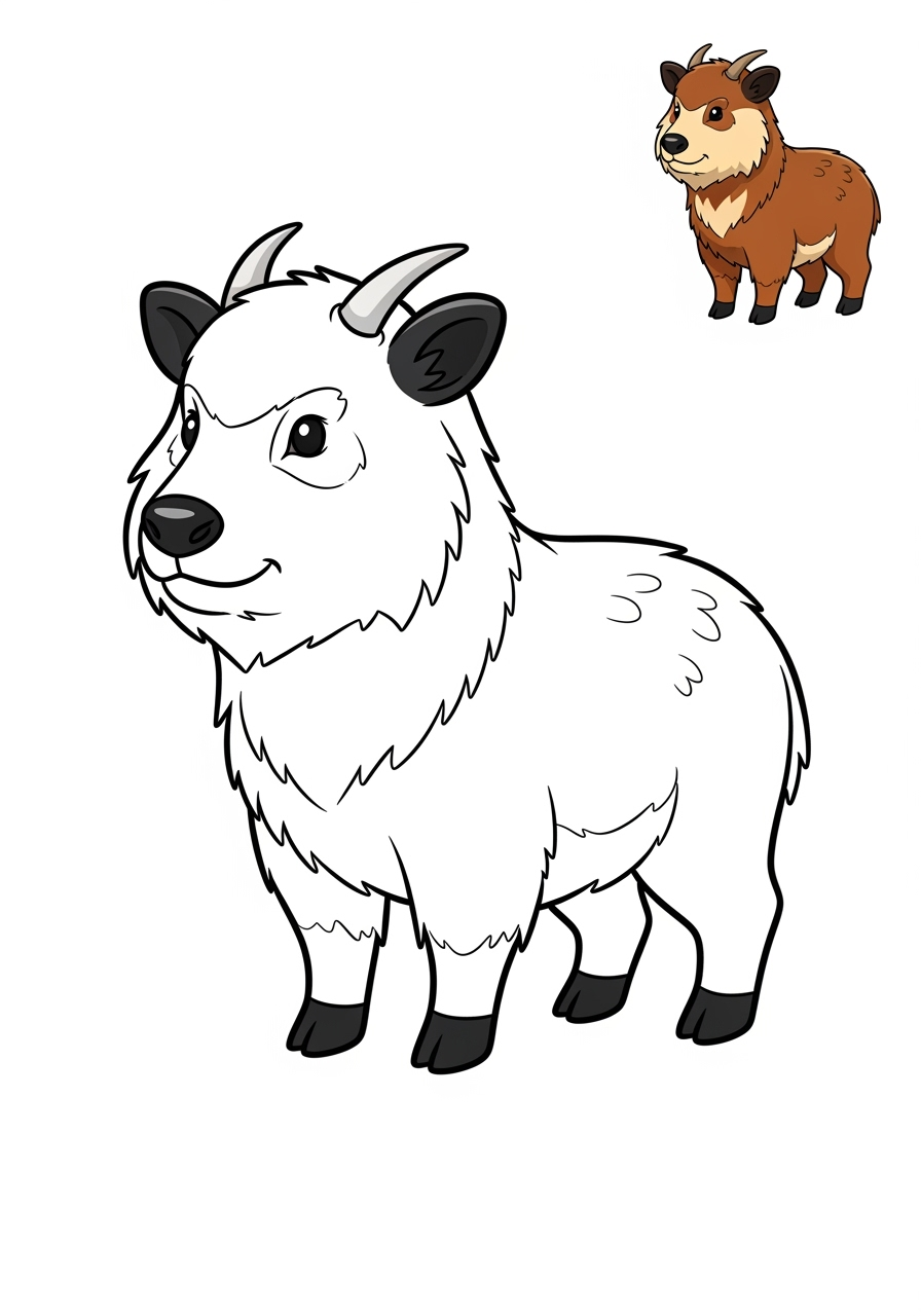 easy animals Mountain & Alpine serow kids coloring page 0