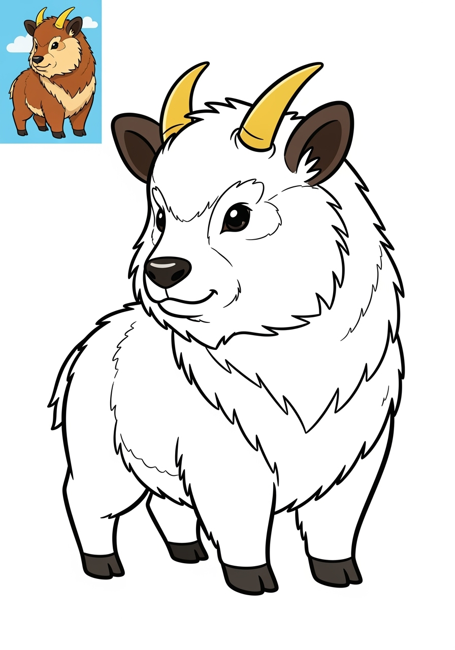 easy animals Mountain & Alpine serow kids coloring page 1