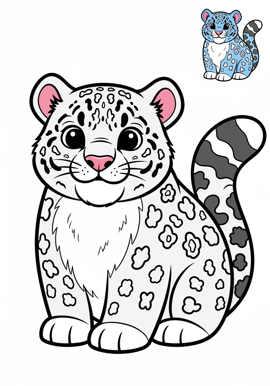easy animals Mountain & Alpine snow leopard kids coloring page 0