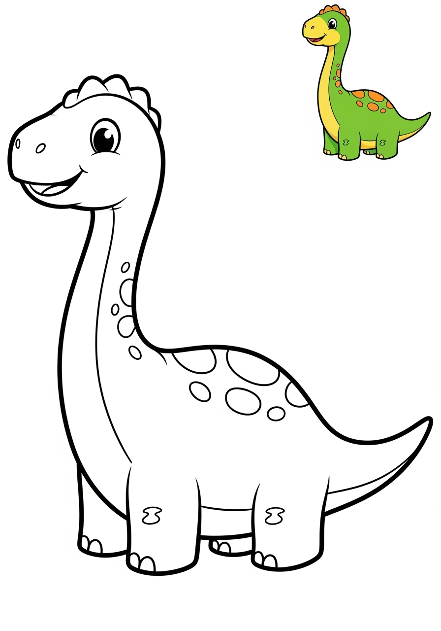 easy animals Dinosaurs diplodocus kids coloring page 1