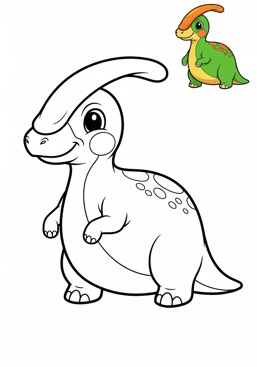easy animals Dinosaurs parasaurolophus kids coloring page 0