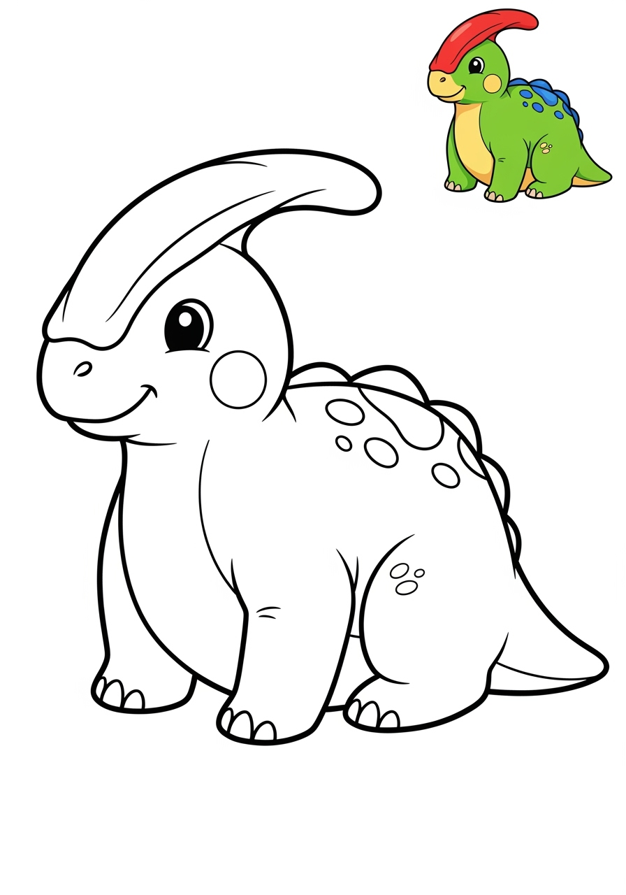 easy animals Dinosaurs parasaurolophus kids coloring page 1