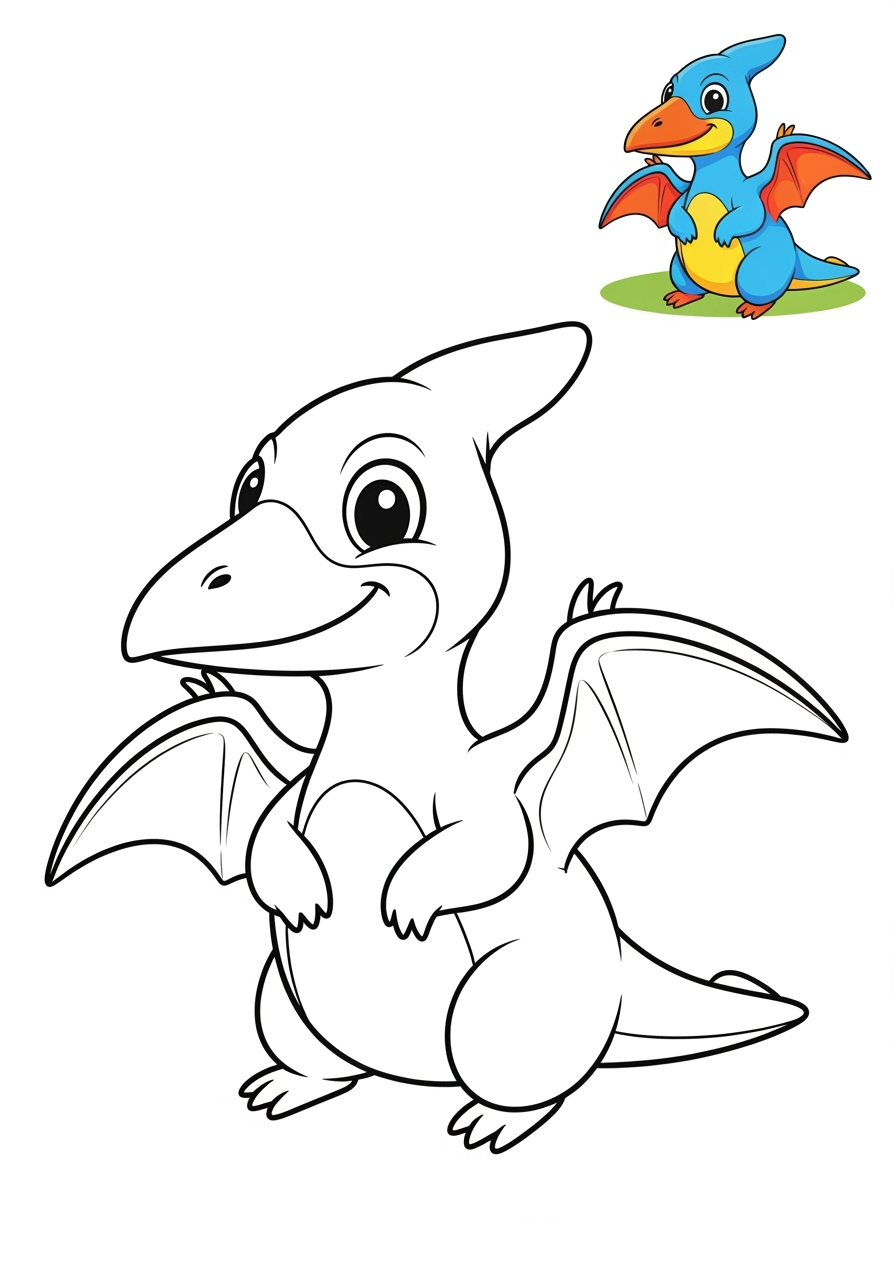 easy animals Dinosaurs pterodactyl kids coloring page 1