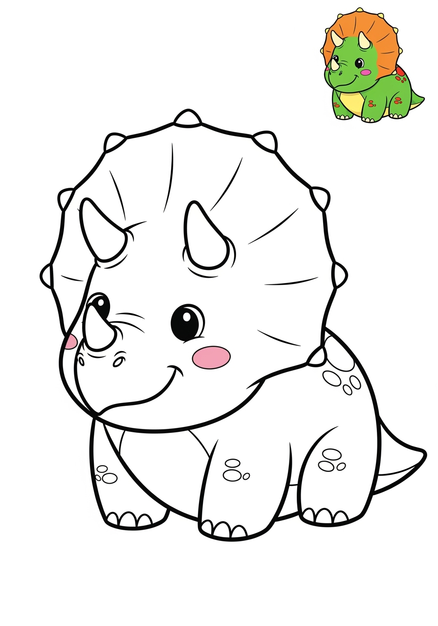 easy animals Dinosaurs triceratops kids coloring page 0
