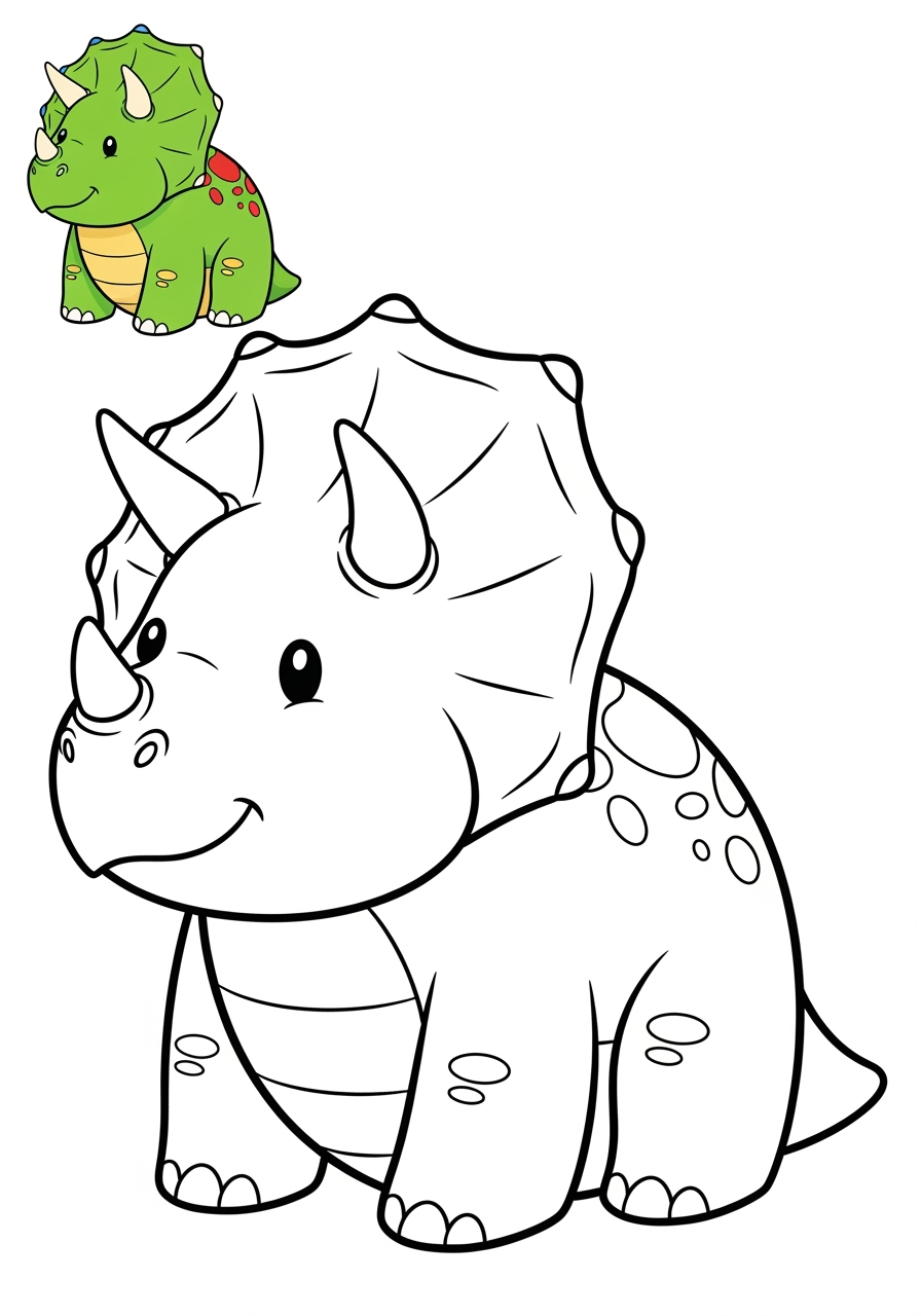 easy animals Dinosaurs triceratops kids coloring page 1