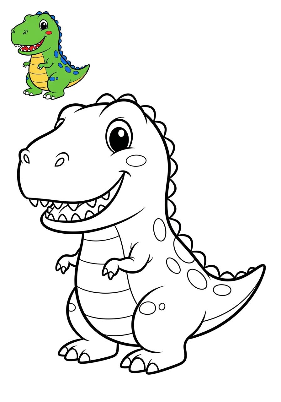 easy animals Dinosaurs tyrannosaurus kids coloring page 1