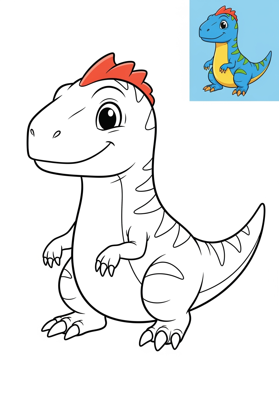 easy animals Dinosaurs velociraptor kids coloring page 0