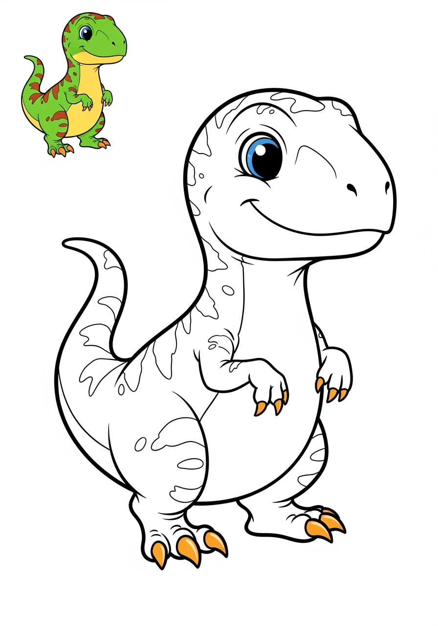 easy animals Dinosaurs velociraptor kids coloring page 1