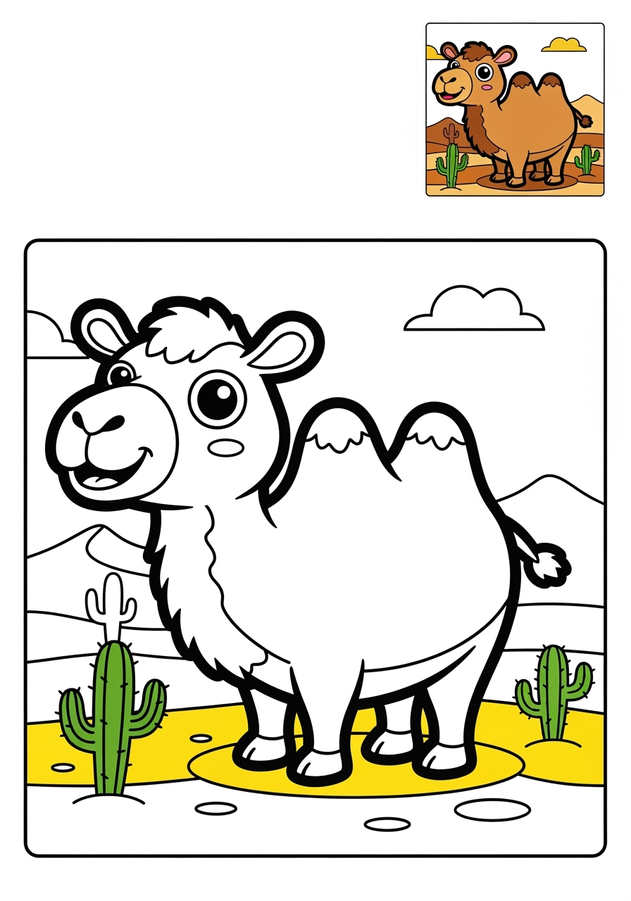 easy animals Säugetiere (Verschiedene) camel kids coloring page 1