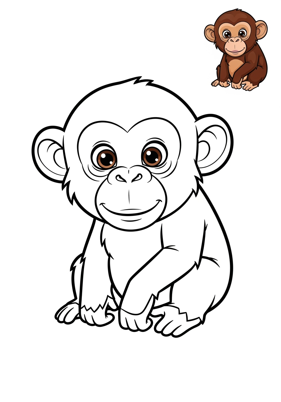 easy animals Säugetiere (Verschiedene) chimpanzee kids coloring page 0