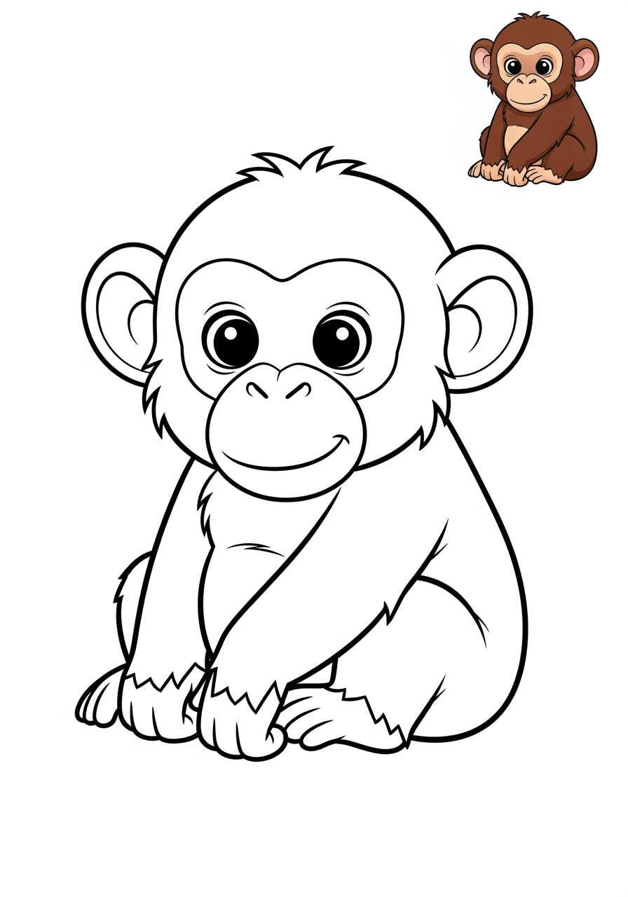 easy animals Säugetiere (Verschiedene) chimpanzee kids coloring page 1