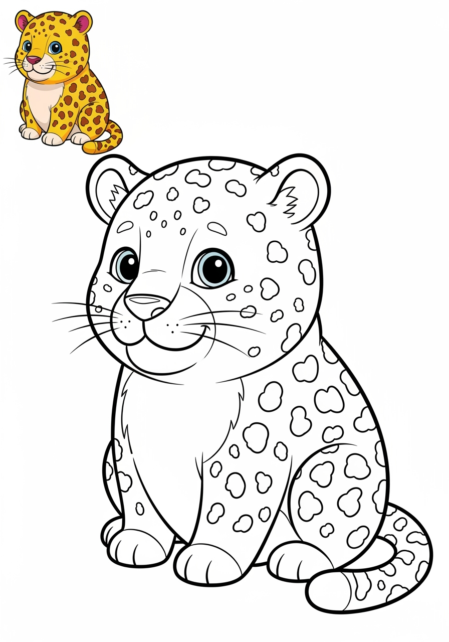 easy animals Säugetiere (Verschiedene) leopard kids coloring page 0