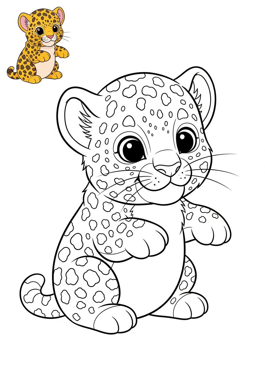 easy animals Säugetiere (Verschiedene) leopard kids coloring page 1