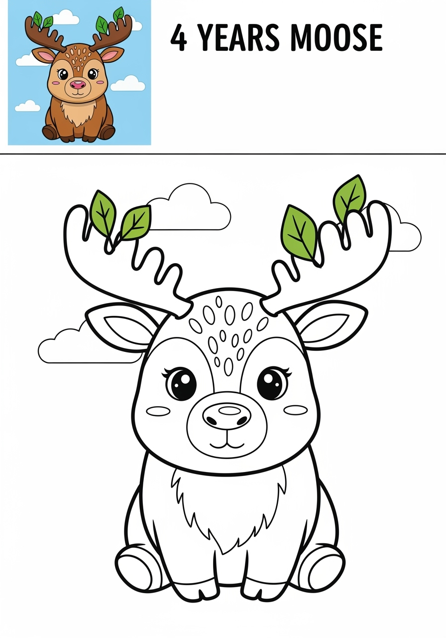 easy animals Säugetiere (Verschiedene) moose kids coloring page 1