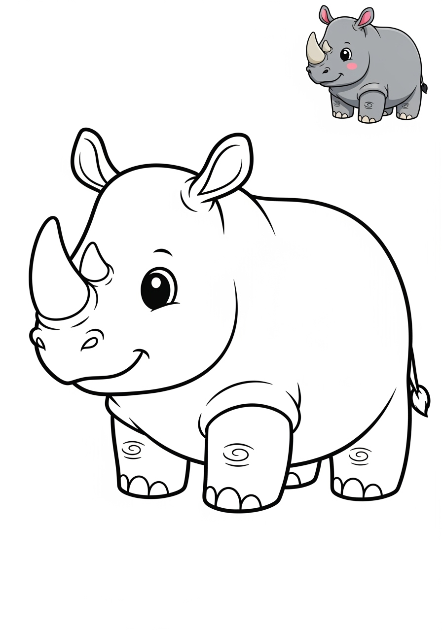 easy animals Säugetiere (Verschiedene) rhino kids coloring page 0