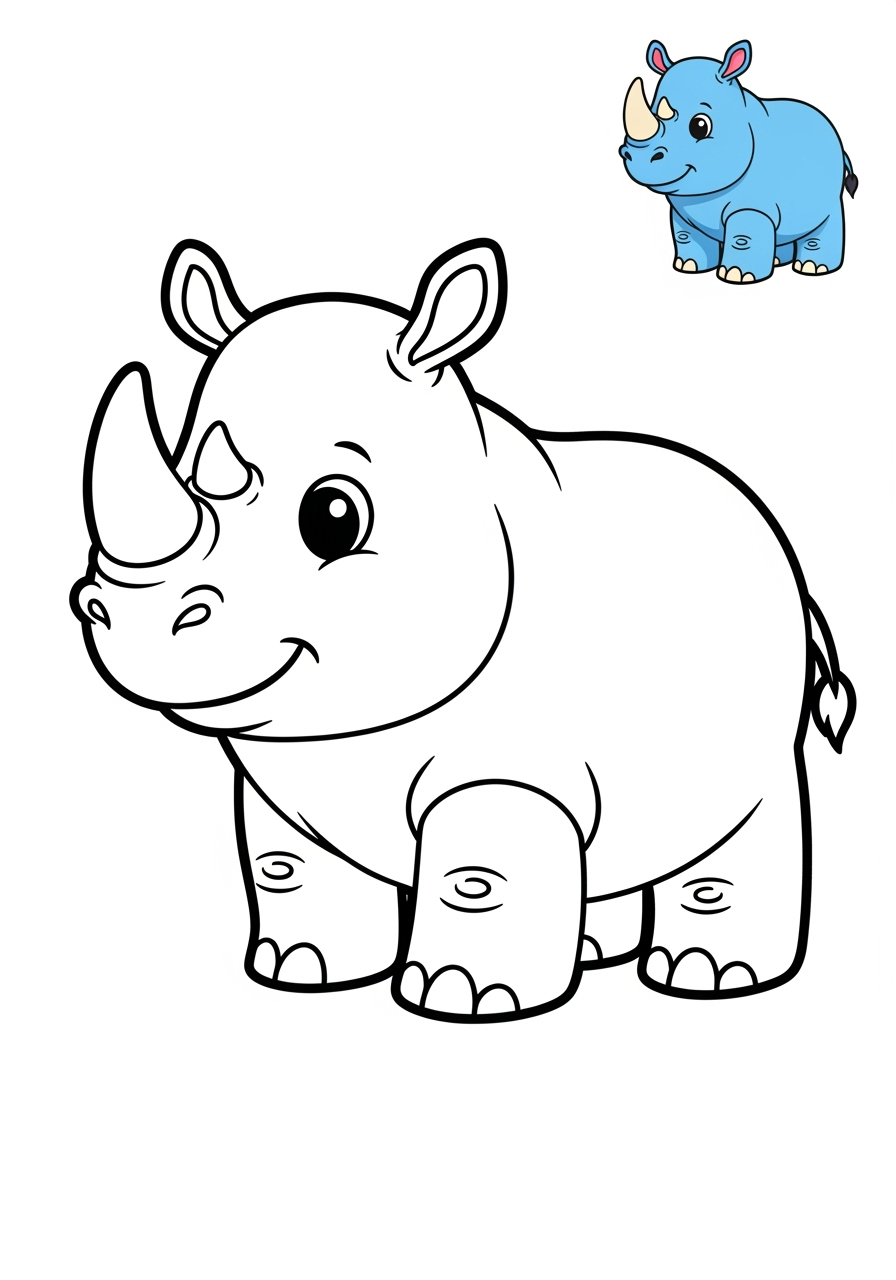 easy animals Säugetiere (Verschiedene) rhino kids coloring page 1
