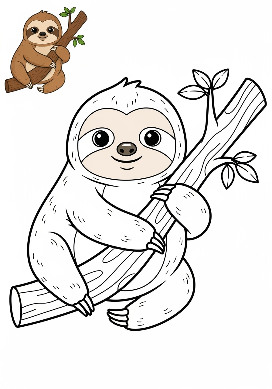 easy animals Säugetiere (Verschiedene) sloth kids coloring page 0