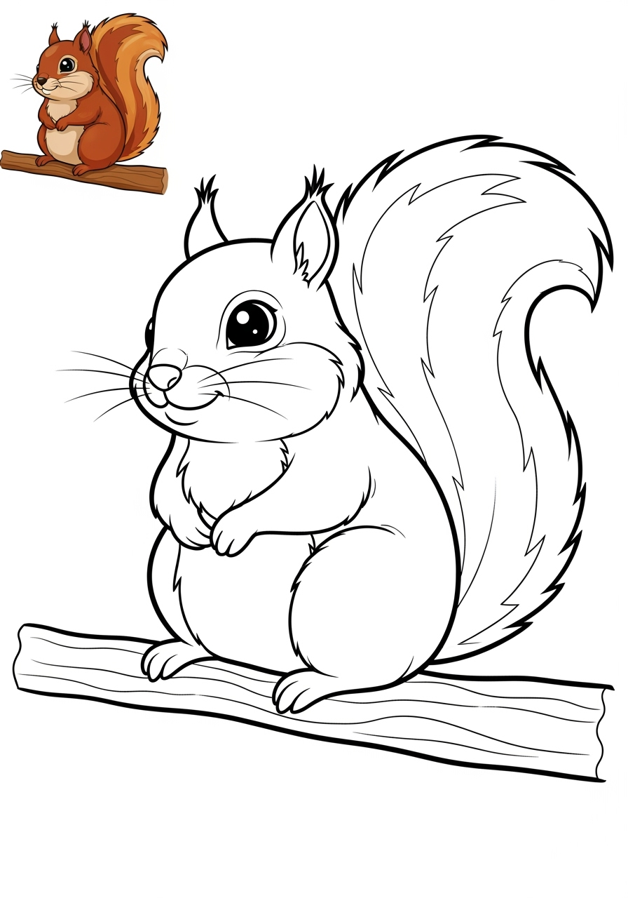 easy animals Säugetiere (Verschiedene) squirrel kids coloring page 0