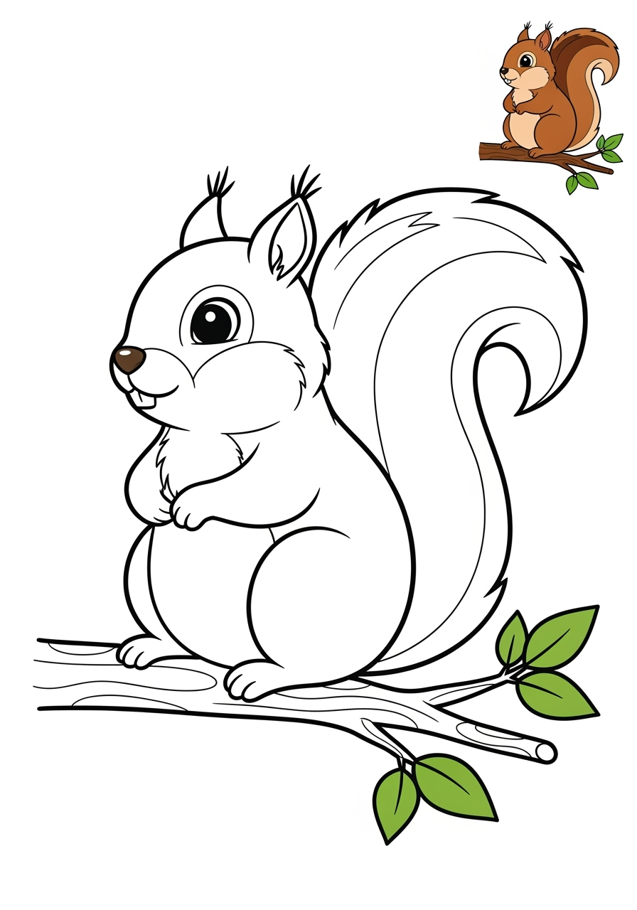 easy animals Säugetiere (Verschiedene) squirrel kids coloring page 1