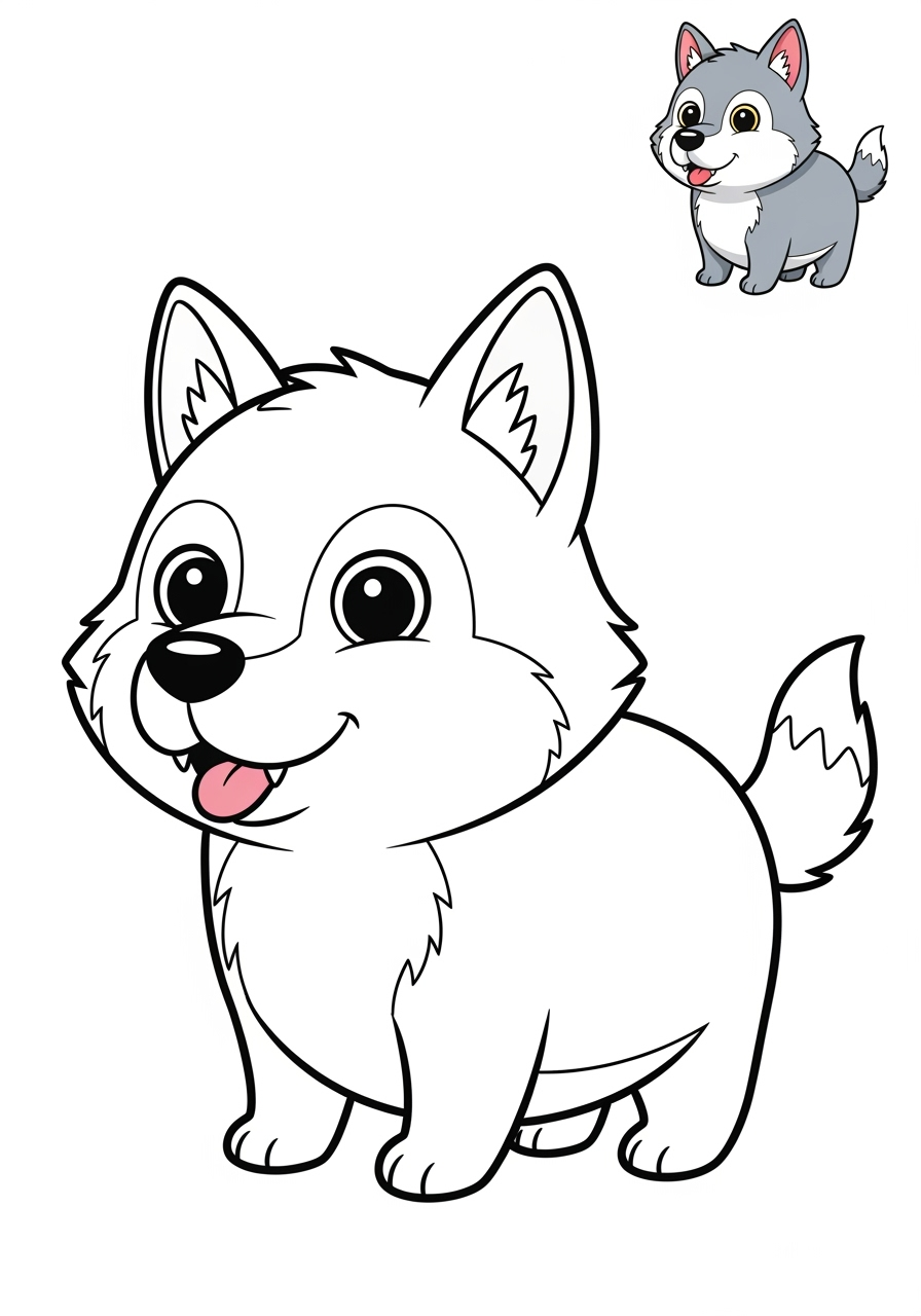 easy animals Säugetiere (Verschiedene) wolf kids coloring page 1